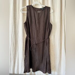 Banana Republic Chocolate Brown Jacquard Polka Dot Pleated Dress - Size Medium